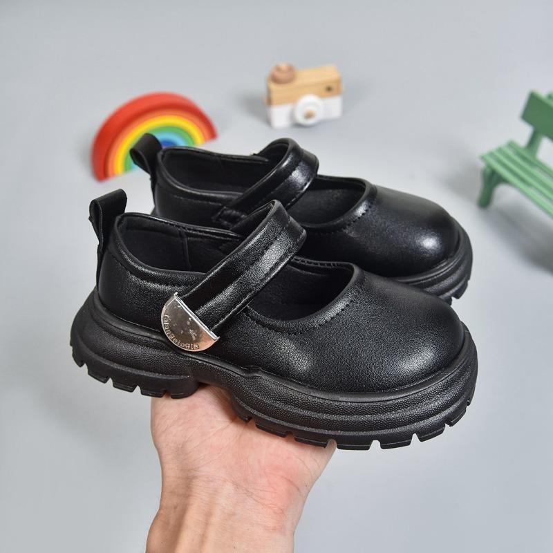 Kids Round Buckle Mary Jane Platform Shoes 26 чёрный