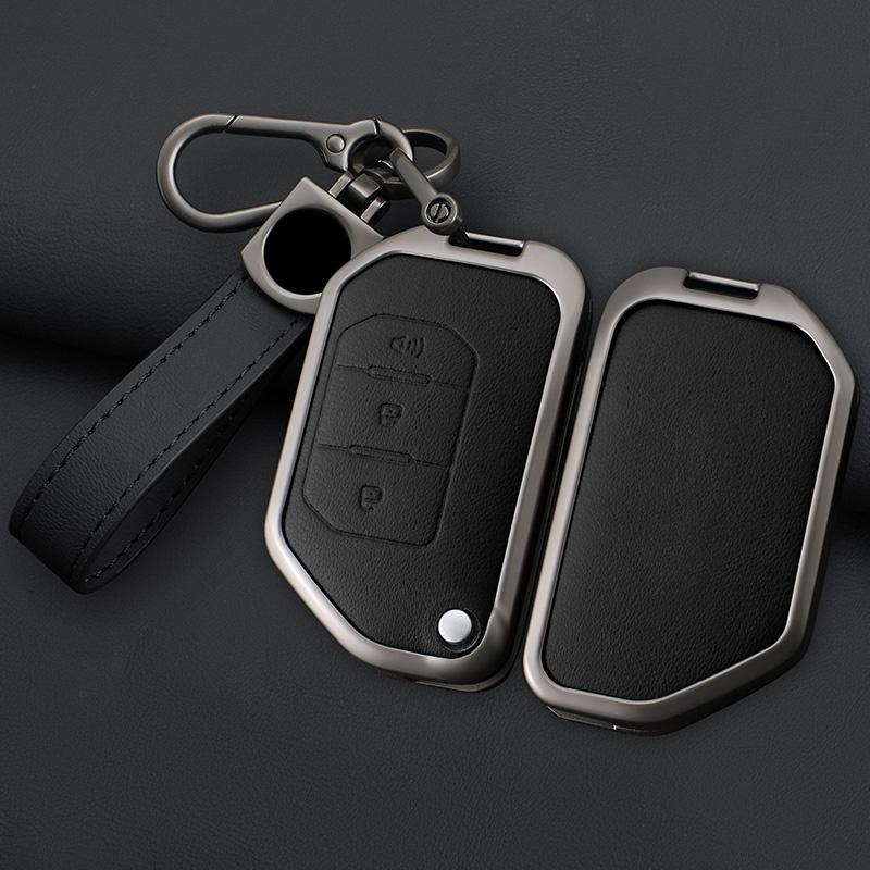 Interior Mouldings Car Flip Key Case Cover Shell Fob For Jeep Gladiator JT Sahara JLU Wrangler JL Rubicon 2018 2019 Alloy Leathe