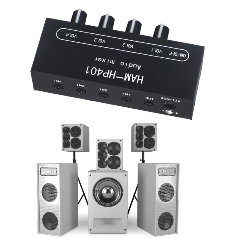 HP401 Stereo Auditory Mixer Distributor Signal Selector 4 Input 1 Output 3.5MM Individually Control Headphones Amplifier