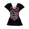 Tricou Gothic pentru Femei cu Umerii Dezgoliți Stil Y2K Top cu Mânecă Scurtă cu Imprimeu Grafic Material Moale Tricou Streetwear