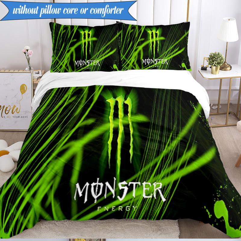 3-teiliges Monster Energy Bettwäsche-Set Bettbezug Verschluss Enthält 1 Bettbezug & 2 Kissenbezüge für Alle Jahreszeiten Schlafzimmer Dekoration Weihnachten Fan Geschenke