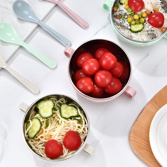 Kids Training Bowl Fall Resistance High Temperature Resistant with Lid Easy to Clean Dual Handles Dustproof Stainless Steel Cartoon Kids Bowl Toddlers