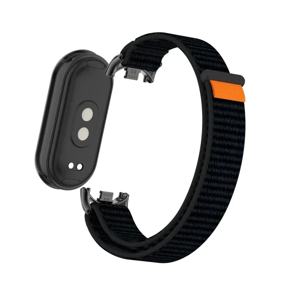 

Нейлоновый дышащий ремешок для Xiaomi Mi Band 10 9 8, браслет, металлическая головка с частицами для Mi Band 10 9 8 NFC, аксессуары Mi Smart Band 10/10NFC чёрный