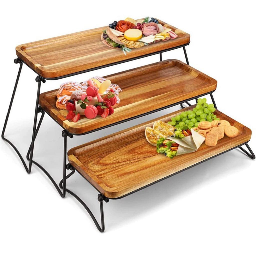 Étagère en Bois Plateau Étagère Simple Amovible Thé de l'Après-midi Sushi Occidental Dessert Fruit Repas Organisateur de Nourriture Assiettes