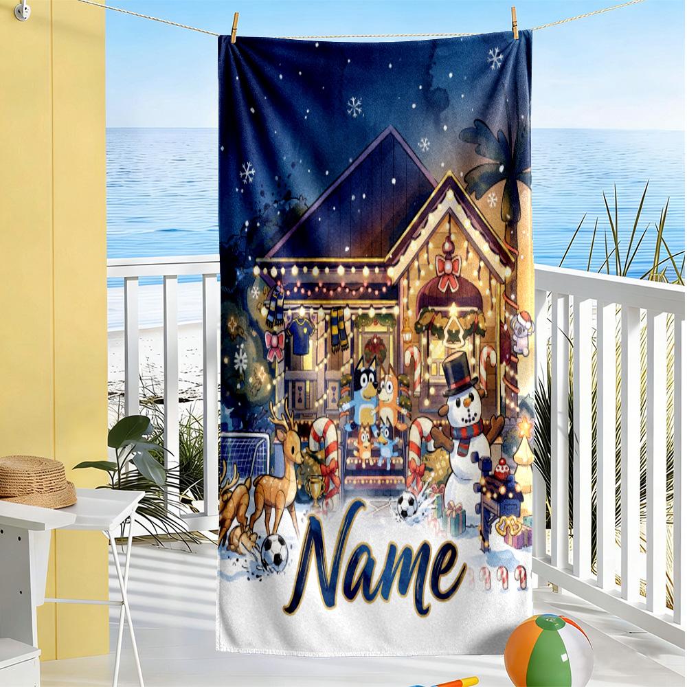 Soccer Fun Blue Heeler Customize Text Beach Towel High Absorbency & Quick-Dry Suitable for Swimming Gym Camping Yoga Vacation