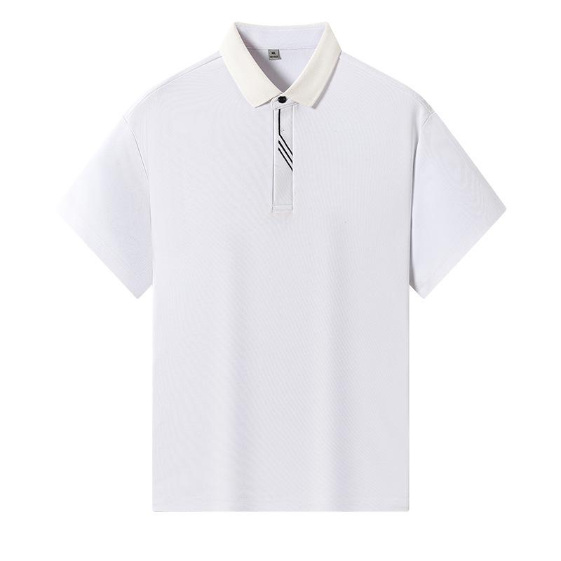 

Мужская белая короткорукавная рубашка-поло из ледяного шелка - Полоска на планке, повседневный, деловой, формальный, летний топ M белый