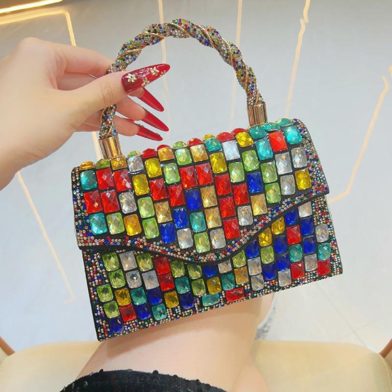 

Женская сумка большой вместимости, полностью инкрустированная бриллиантами, универсальная вечерняя сумка, высококлассная и модная, готова к носке в руке разноцветный