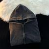 Men's Retro Oversized Distressed Hooded Sweatshirt Jacket - Spring/Autumn Loose Fit Zipper Cardigan