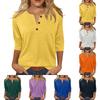 Women's Fashionable Casual Button-down Collar Three-quarter Sleeve T-shirt Top