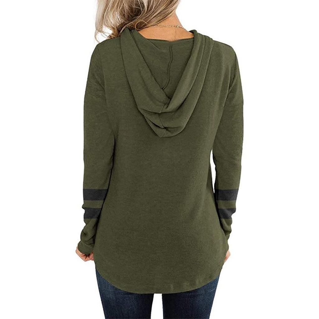 Women's Loose Comfortable Fashionable And Casual Long Sleeved Patchwork Hooded Top