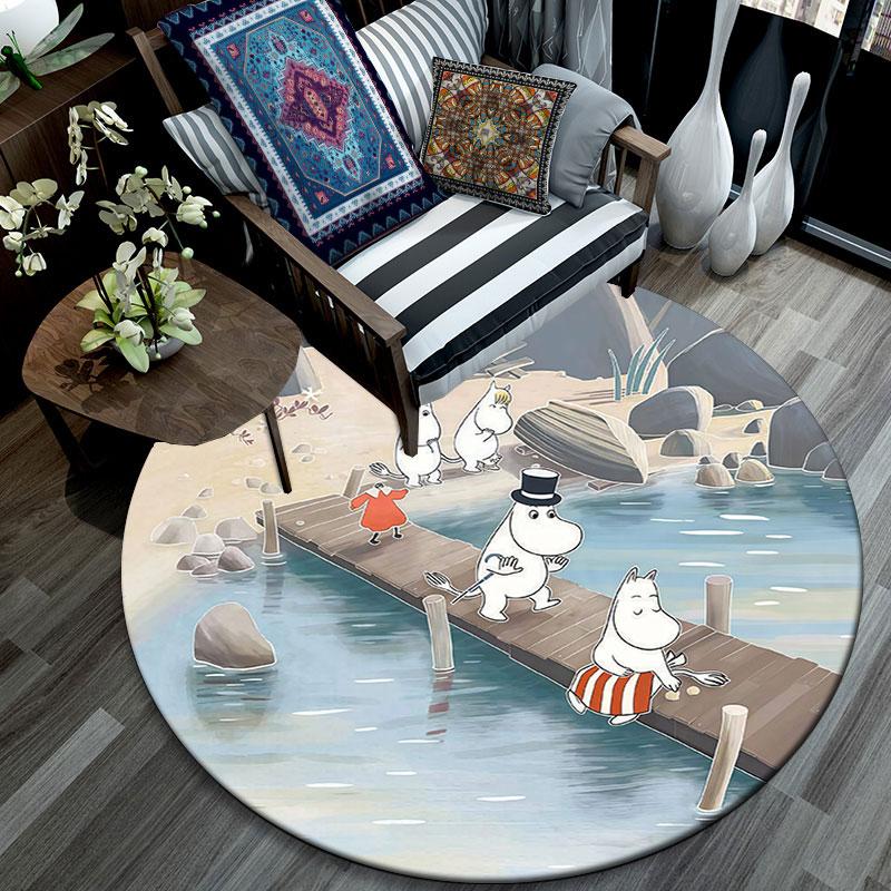 Moomin,Round Area Rug,Carpet Rug for Living Room Bedroom Sofa Playroom Decor,Non-slip Floor Mat