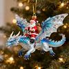 Santa Claus Riding A Dragon Ornaments Fantasy Themed Santa on Dragon Christmas Ornament 2D Acrylic Hanging Decoration for Tree Car Window Yard Decor