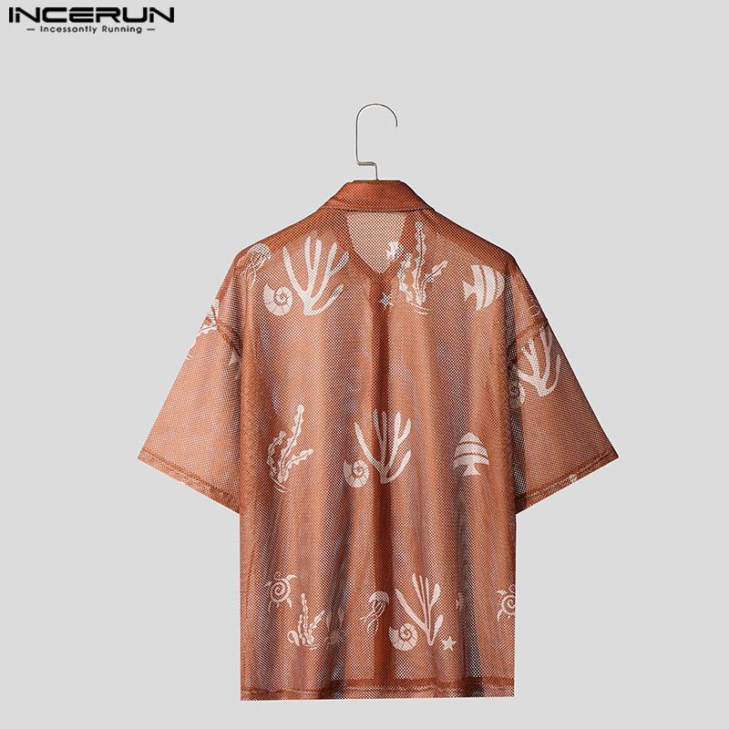 INCERUN Herren Kurzarm Hemd zum Knöpfen Ausgeschnitten mit Print Sommer Herren Hemden Streetwear
