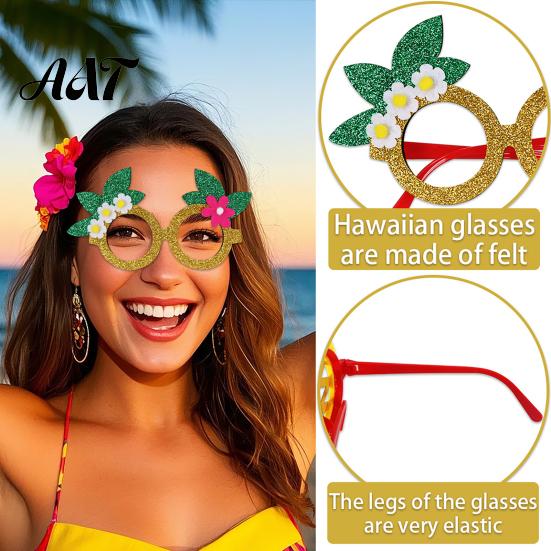 Summer Party Sunglasses Hawaiian Tropical Glasses, Glitter Felt Beach Pool Eyeglasses, Accessories Ocean Luau Style Eyewear for Photo Booth