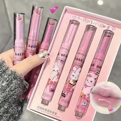 Rossetto solido lucidalabbra solido coniglio rosa Balsamo per labbra solido idratante acquoso Trucco duraturo Rossetto tenero rivelatore