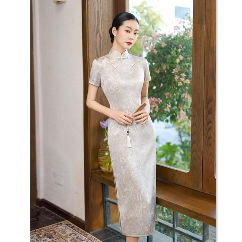 Round placket jacquard young girl's simple and elegant cheongsam spring and summer new fashion improved high-end Chinese cheongsam
