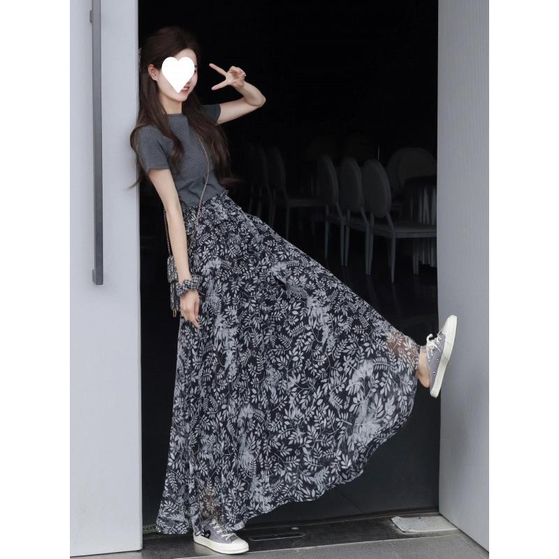 

2025 Spring Fashion Two-Piece Set: Elegant T-Shirt & Midi Skirt for Women Large