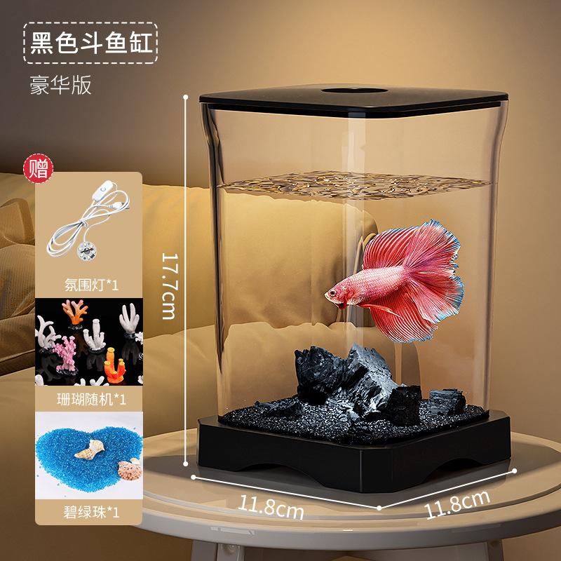 Small Desktop Aquarium with LED Light Creative Betta Fish Tank Complete Ecological Fish Tank for Home Office