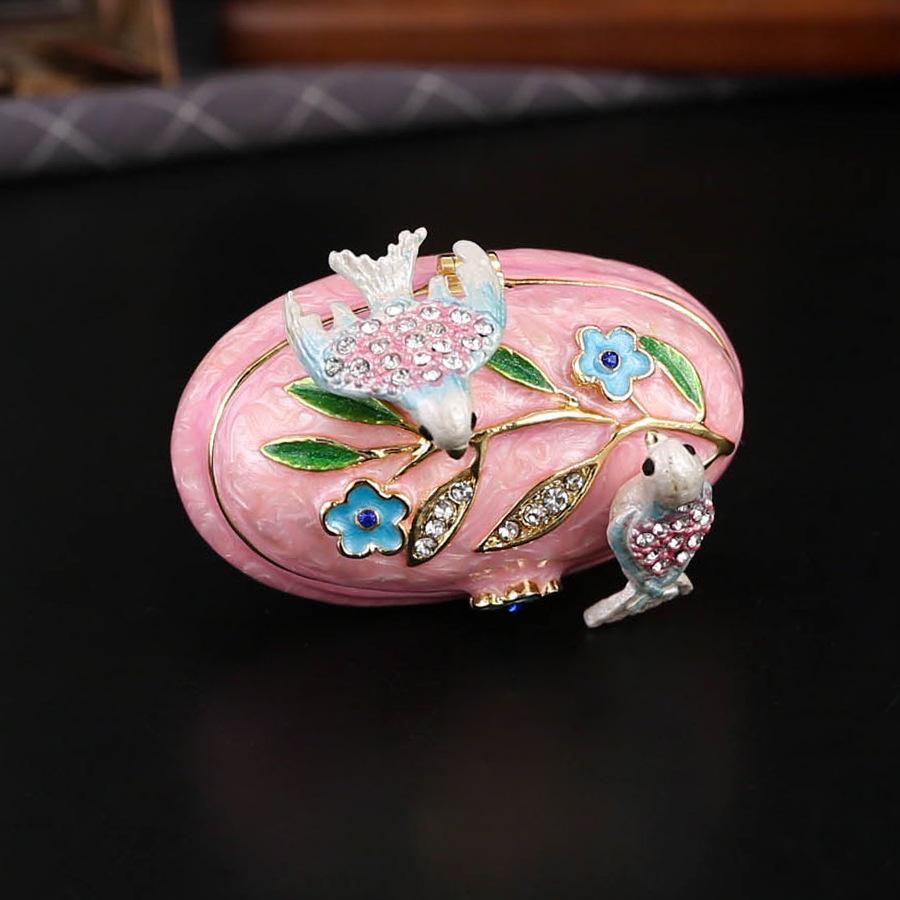 Double Magpie Pink Diamond Jewelry Box Oval Storage Box Light Luxury Ornament Ring Earrings Storage Box Flip