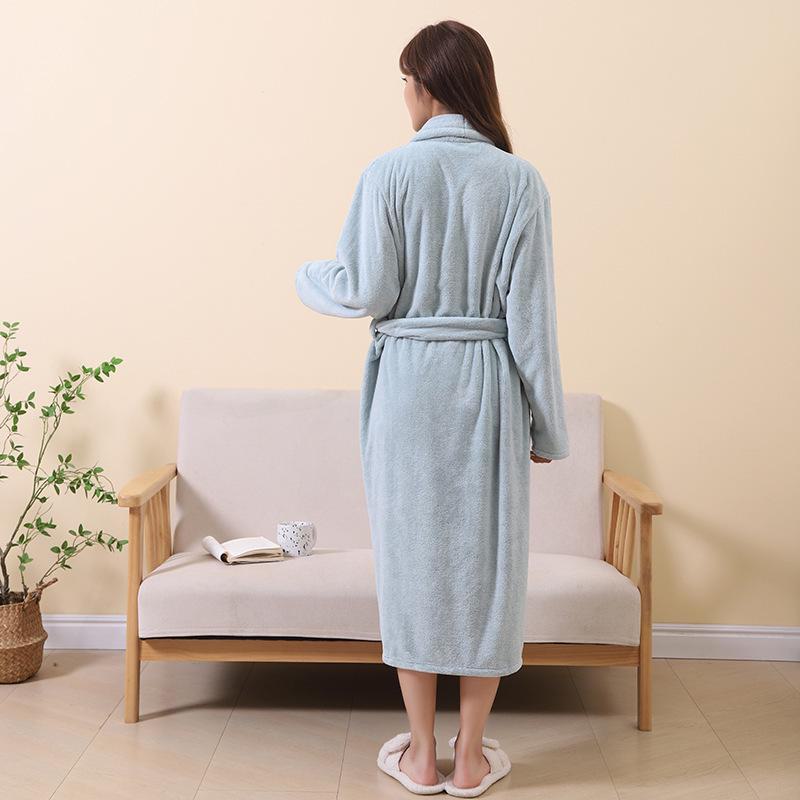 Unisex Coral Fleece Long Bathrobe: Soft, Thick, and Absorbent for Home, Salon, or Hotel Use