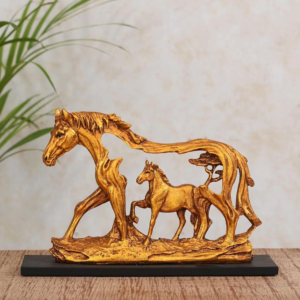 Harz Goldene Galoppierendes Pferd Statue Schauobjekt - 8,5 Zoll | Heimdekoartikel für Vitrine im Flur, Wohnzimmer & Schlafzimmer
