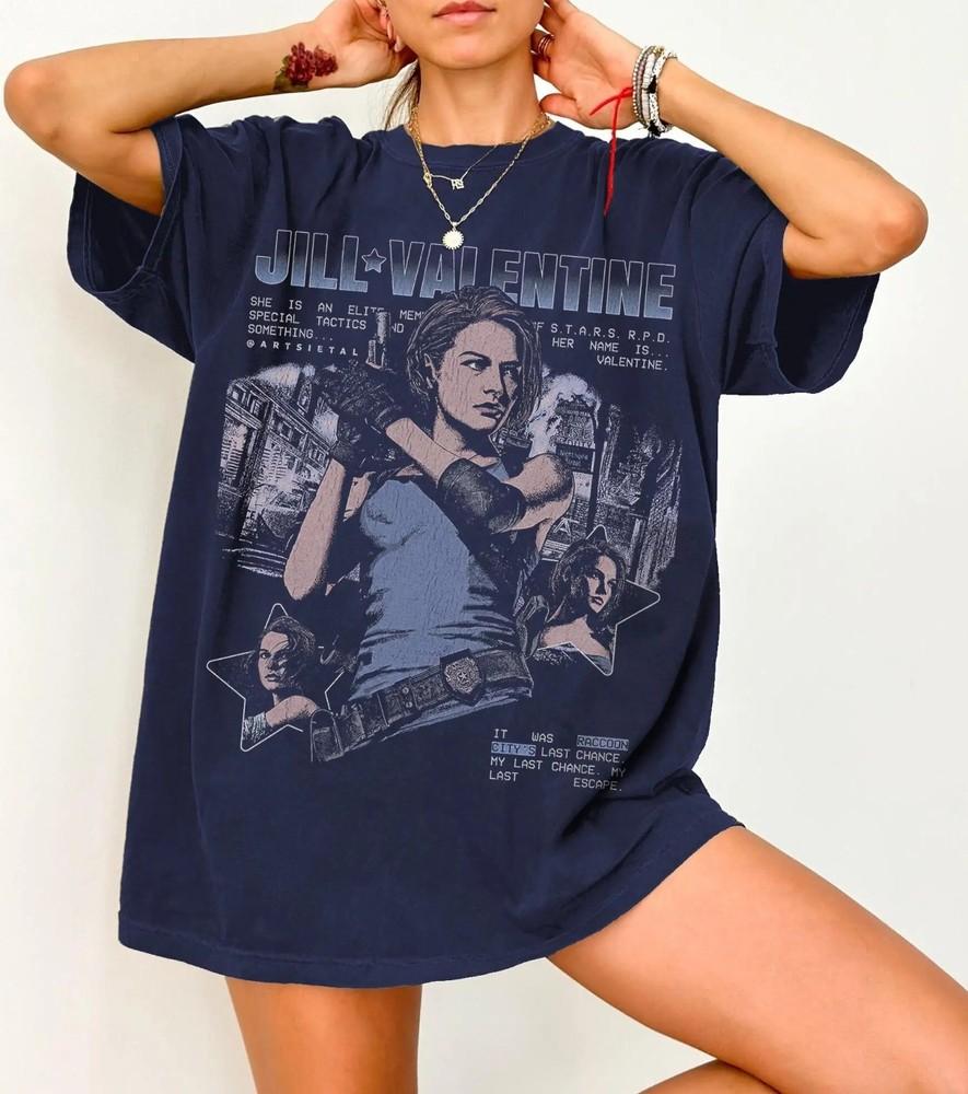 Resident Evil Jill Valentine Cotton T-Shirt RE Video Game Cotton Anime Game Top XL