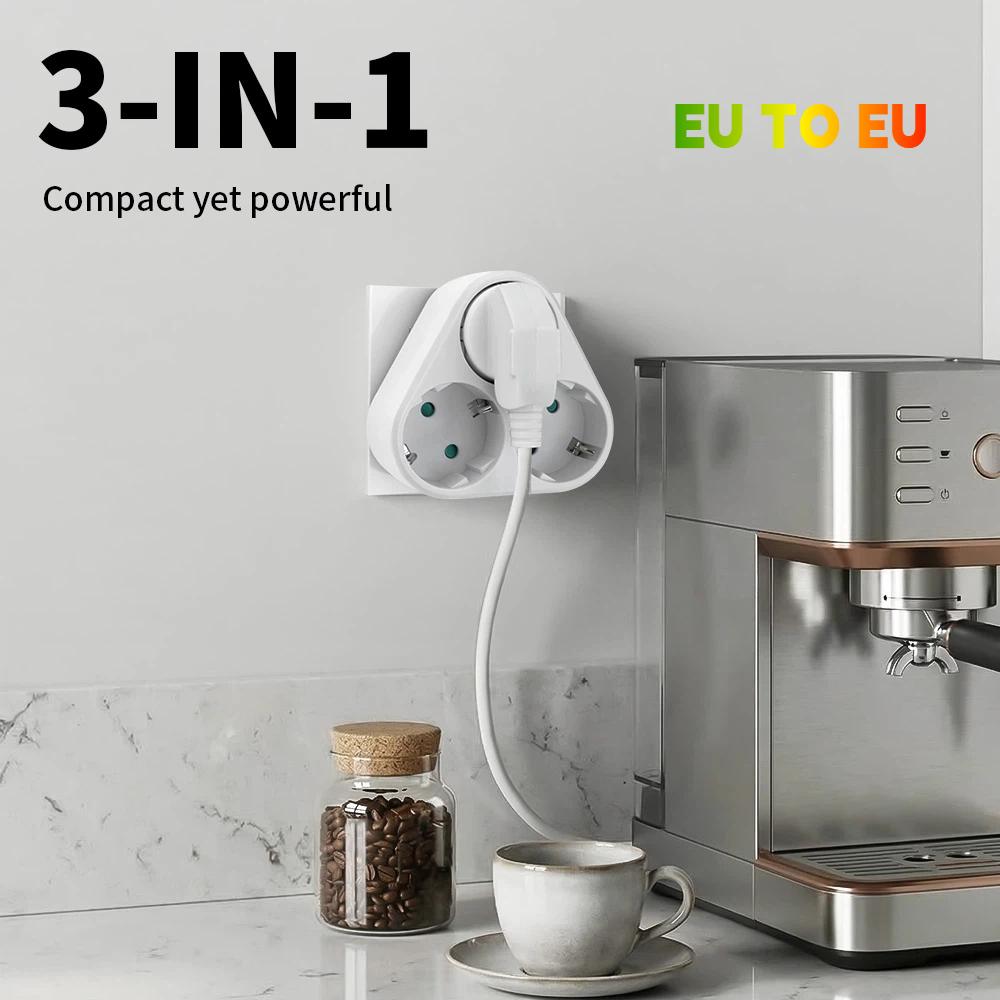EU Typ F 3-Wege Schnurloser Steckdosenverteiler – 16A Mehrfachsteckeradapter, 3680W Max