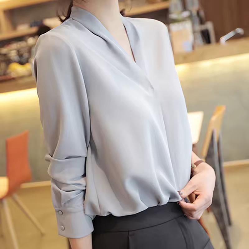Spring Korean Style Long Sleeve Shirt Elegant White Chiffon Blouse Office-lady Loose Socialite Womens Tops