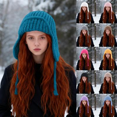 Women's Flight Cap, Women's Woolen Cold-Weather Hat, Large Head Circumference Fashionable Warm Knit Hat