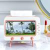 Tissue Box Holder Retro TV Shaped Tissue Case with Cell Phone Holder Multi-Functional Toilet Paper Napkin Dispenser for Room Bedroom Bathroom Dining