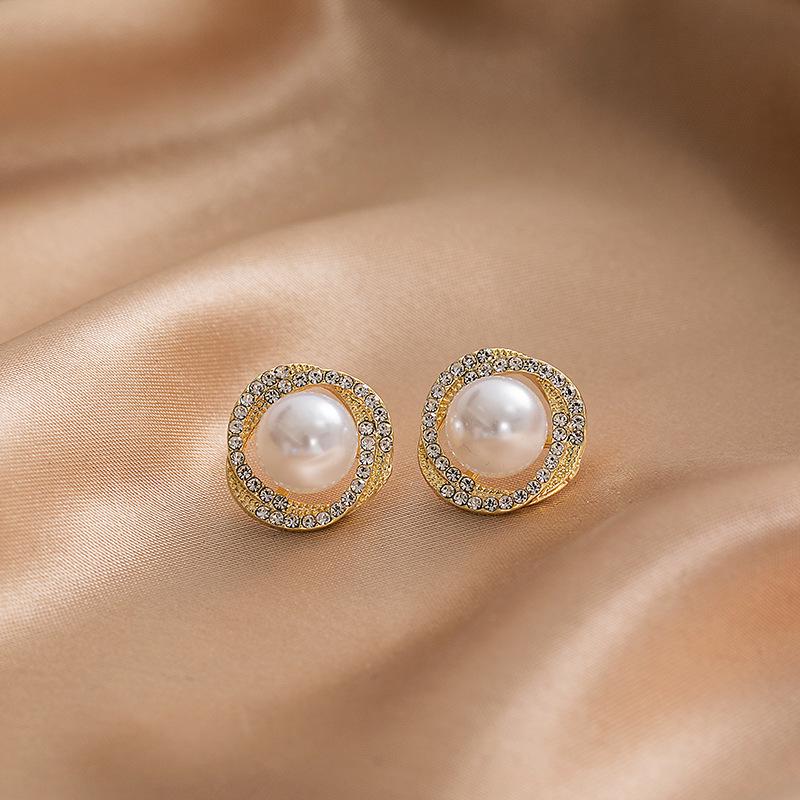 Elegant Korean Spiral Pearl Earrings for Women