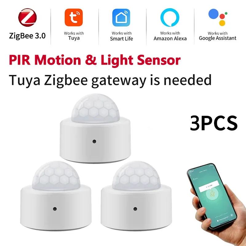 1-3PCS Zigbee PIR Motion Sensor&Light Detector Smart Wireless Infrared Sensor for Home Security Works with Alexa Smart Life App