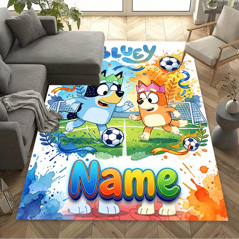 Soccer Fun Bluey Customizable Name Floor Rug Office Rug Perfect for Entryway Game Room Decorate Room Kitchen Antislip Carpet Anime Office Decor