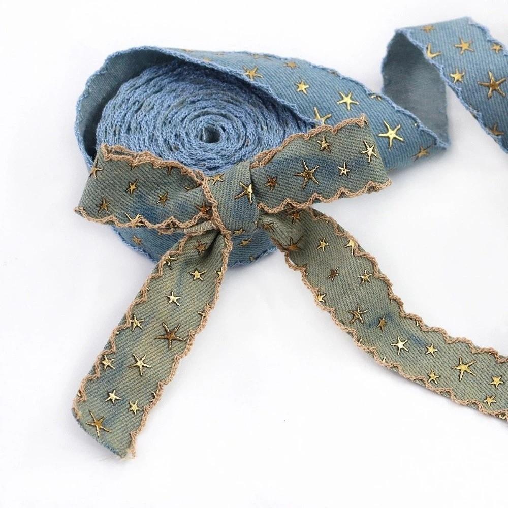 1 yard 38MM Gold Star Denim Cloth Ribbon 38MM Width Clothing Sewing Supplies  Clothing Sewing
