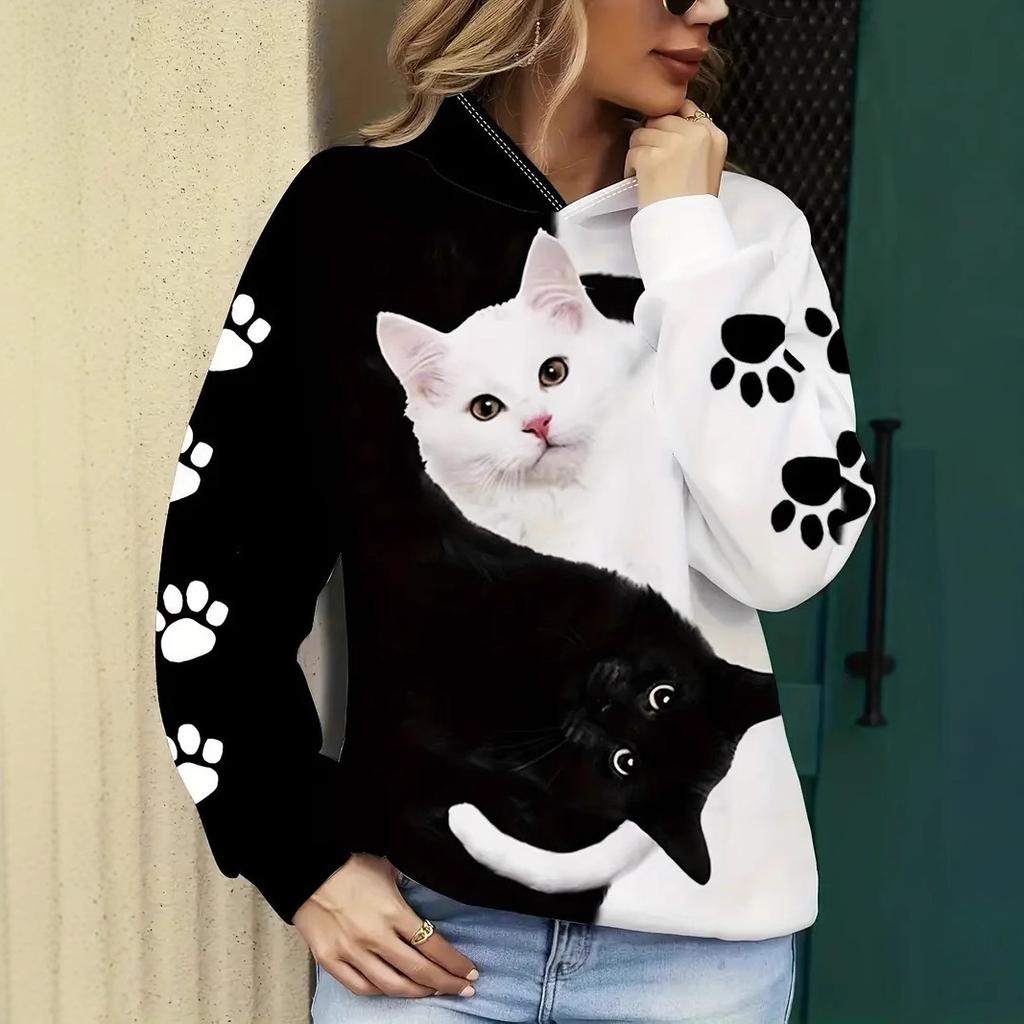 Herfst en Winter Dames 3D Kat Print met Capuchon Trui Hoodies & Sweatshirts (vrouwen)