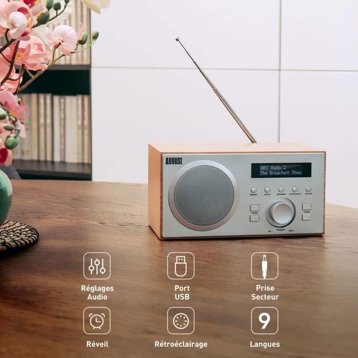 FM DAB Plus Bluetooth Radio Wood Mains - MP3 USB Player, Digital Radio &; Analog - Scandinavian - August Mb420