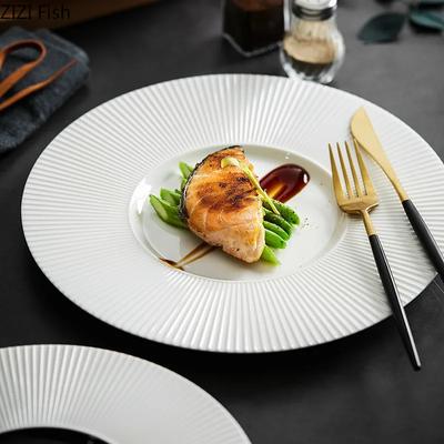 Minimalismus Keramik Hauptgericht Restaurant Westliches Essen Steak Teller Kreativ Französisch Pasta Teller Küche Porzellan Esstisch Geschirr
