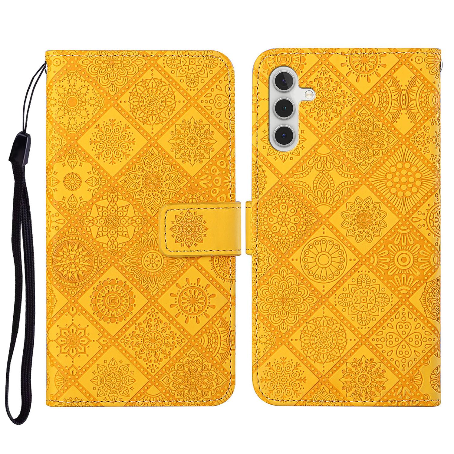 

Leather Wallet Case for Samsung Galaxy S23 FE,Imprinted Flower Phone Stand Cover Yellow