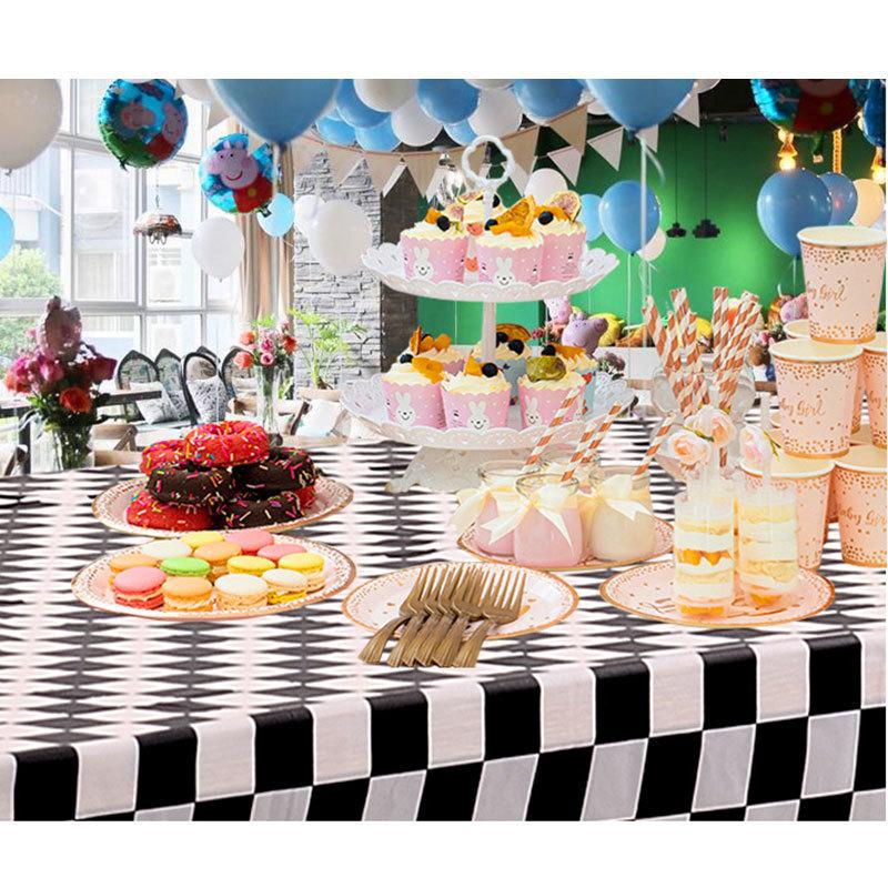 F1 Racing Tablecloth Checkered Black White Chess Flag Abstract Chessboard Checker Game Rectangular Table Cloth