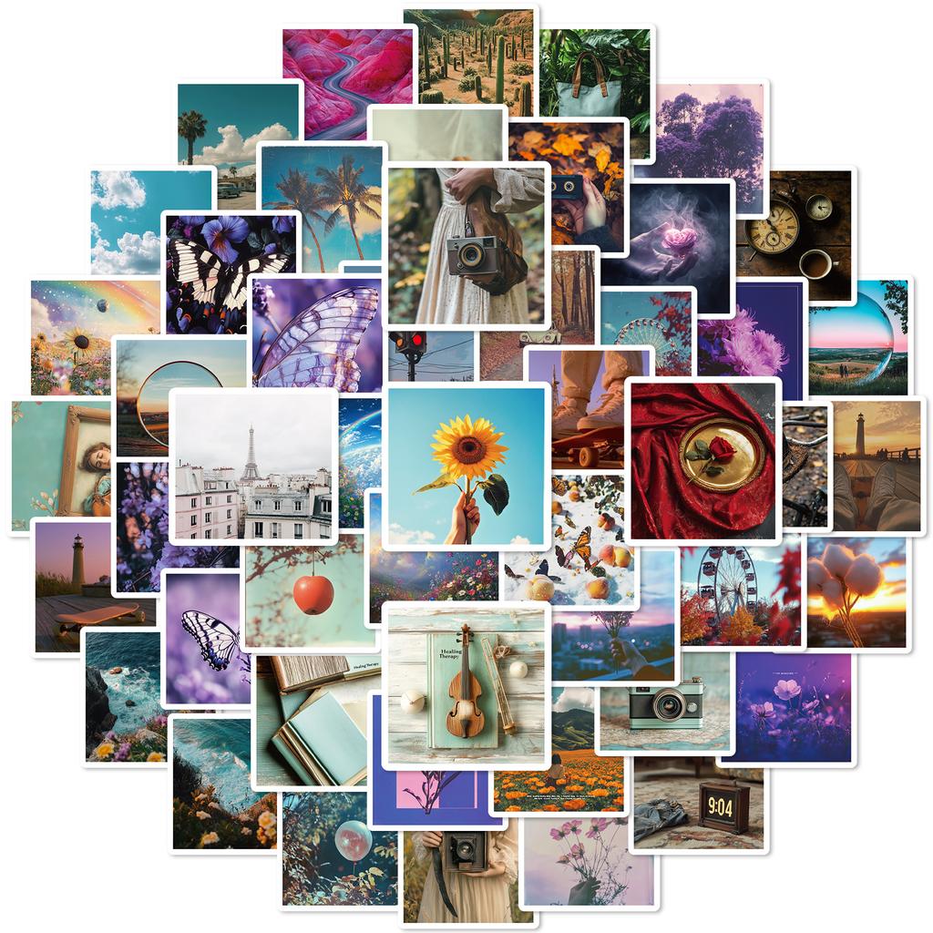 50 Summer Small Clear Scenery Pictures Graffiti Creative Stickers Diy Luggage Car Decoration Stickers