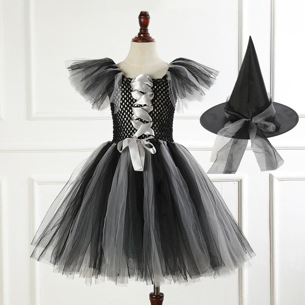 Tutu Dress Witch Costume Set for Kids with Hat and Broom - Halloween and Cosplay Outfit