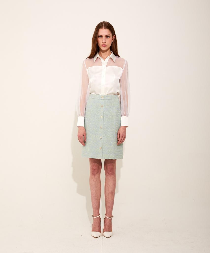 Chaenyuyog Heart Tweed H-Line Midi Skirt [Green]