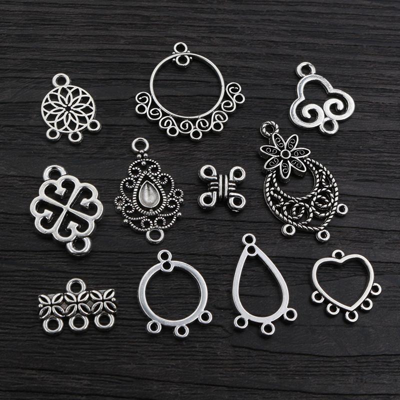 30pcs Antique Silver Plated Boho Vintage Flower Connector Charms Pendant DIY Necklace Bracelet Jewelry Making Findings Supplies