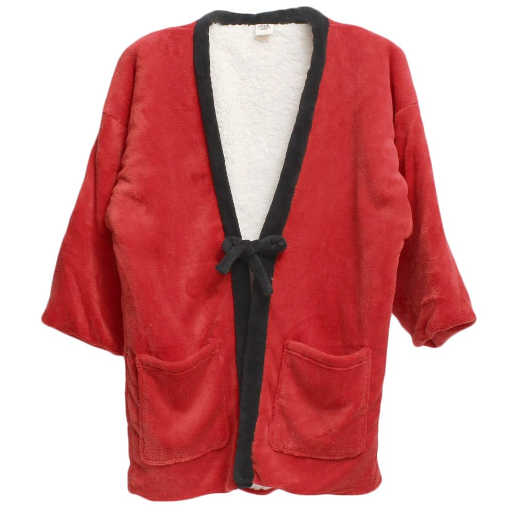One Colors Men's Dotera Hanten (Chan-chanko Hanten), Plus Size, Warm, Fluffy Boa Lining, Cold Protection, Loungewear, Solid Color, Size L, Red