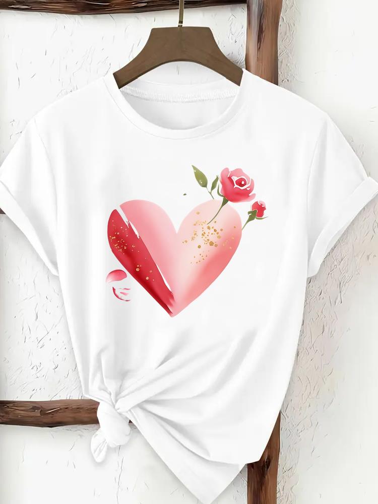 (Asian Size) Tee Print Fashion Top Women Clothing T Shirt Love Letter Style Trend Cute Woman Female Short Sleeve Graphic T-shirts