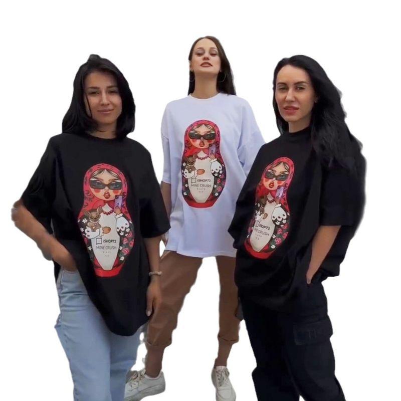 Fashion Style Print Short Sleeve T-shirt Female Ins Fashion Tops Printed Short Sleeve T-shirt