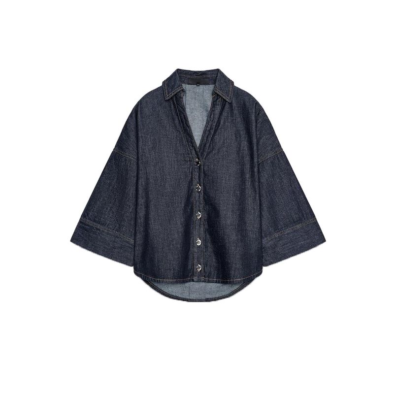 Wide Sleeve Fashion Polo Collar Denim Shirt 7484152 High Waist Wide Leg Jogging Casual Denim 7484151