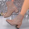 Fashion Women Botas De Mujer 2025 New Fashion Sequins Round Toe Ankle Boots Women Boots Women Autumn Winter Party Chunky Heels Shoes