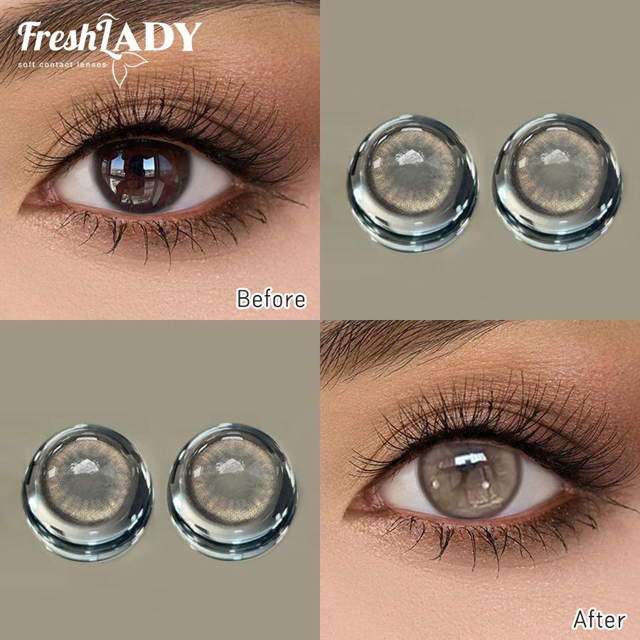 FreshLady 1 çift 2 adet 14.0mm Yıllık Tek Kullanımlık %40 Su kahverengi&gri Miyopi Kontakt Lensleri Doğal ve Rahat Renkli Kontakt Lensler
