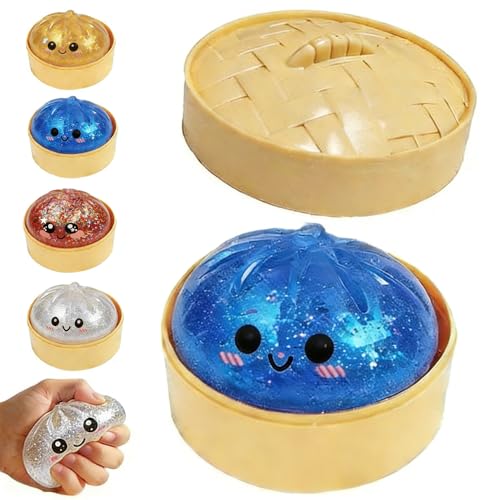 Glitter Dumpling Squishy, 2026 New Bun Squeeze Stress Relief Ball with Steamer Box for Stress Relief (4 Pcs)